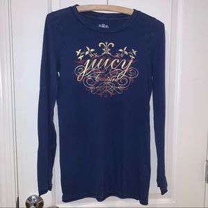 Juicy Couture Floral Navy Blue Long Sleeve Shirt